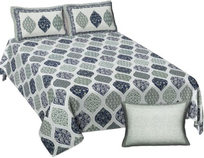 Shobhna 240 TC Cotton King Jaipuri Prints Flat Bedsheet(Pack of 1, Green)