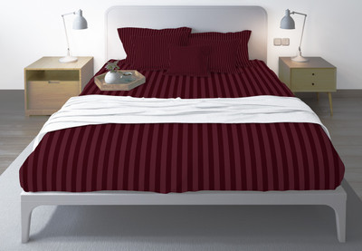 Kesar Enterprises Cotton Queen Flat 300 TC Striped Bedsheet(Pack of 1, Wine)