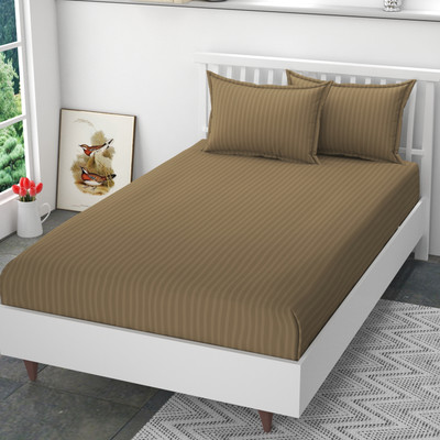REYANSH DECOR Polycotton Single Flat 200 TC Self Design Bedsheet(Pack of 1, Brown_Stripes)
