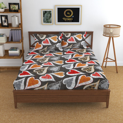 GLORIES 210 TC Microfiber King Printed Fitted (Elastic) Bedsheet(Pack of 1, Dark Grey)