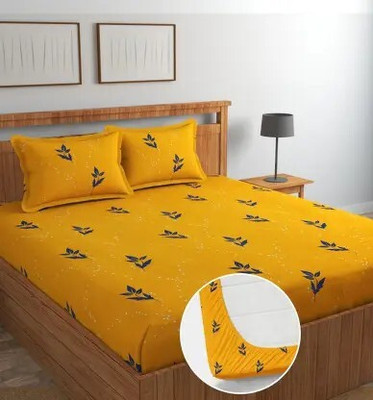 MAYAS COLLECTION Cotton Double Fitted (Elastic) 250 TC Printed Bedsheet(Pack of 1, yellow2)