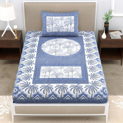 UNIQCHOICE 120 TC Cotton Single Printed Flat Bedsheet(Pack of 1, Blue)