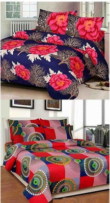 HSR Collection Cotton Double Flat 210 TC Floral Bedsheet(Pack of 1, Beige)