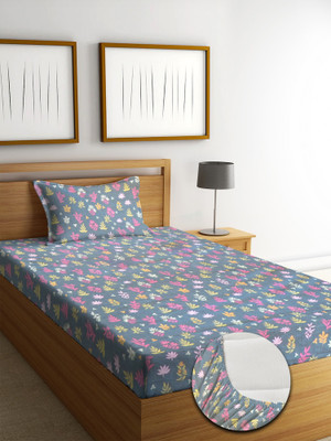 YUTERA 210 TC Cotton Single Abstract Fitted (Elastic) Bedsheet(Pack of 1, Multicolor)