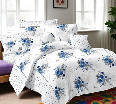 HALEN Cotton Double Flat 210 TC Printed Bedsheet(Pack of 1, White)