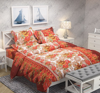 akr CREATION 144 TC Cotton Double Printed Flat Bedsheet(Pack of 1, Orange)