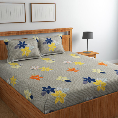 GLORIES 210 TC Polycotton King Printed Fitted (Elastic) Bedsheet(Pack of 1, Grey)