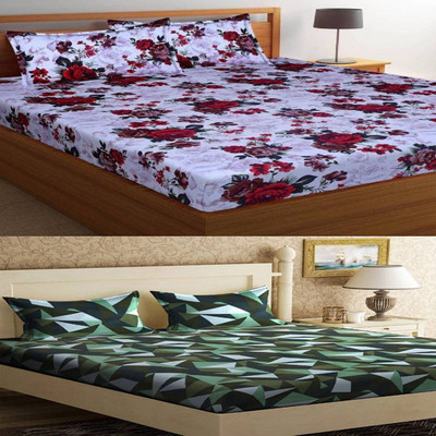 Roomesssentials Microfiber Double Flat 230 TC 3D Printed Bedsheet(Pack of 2, Multicolor)
