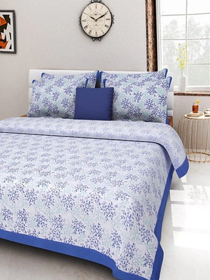 RAJDEVI JAIPUR PRINTS Cotton King Flat 228 TC Floral Bedsheet(Pack of 1, Blue)