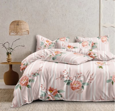 Rvans Creations 220 TC Cotton Super King Floral Flat Bedsheet(Pack of 1, Pink Flower)