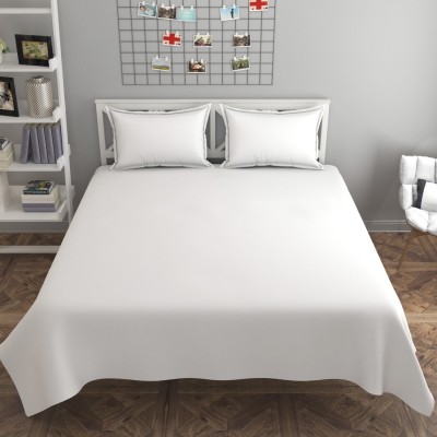 kitchDeco 180 TC Cotton Double Self Design Flat Bedsheet(Pack of 1, White)