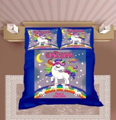 kitchDeco 210 TC Velvet Double Cartoon Flat Bedsheet(Pack of 1, Unicorn Horse)