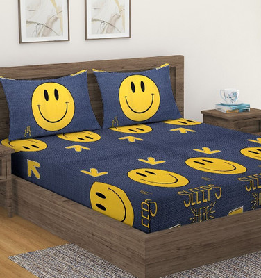 Fashion String 144 TC Microfiber Double Printed Flat Bedsheet(Pack of 1, Yellow)