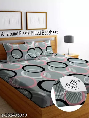 NEWMADHU Cotton Double Fitted (Elastic) 250 TC Abstract Bedsheet(Pack of 1, Grey)
