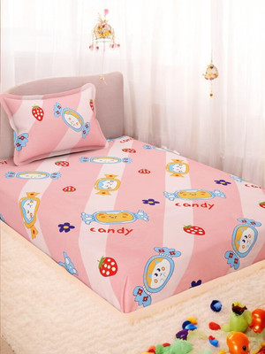 HOMYBEES 178 TC Cotton Single Printed Fitted (Elastic) Bedsheet(Pack of 1, Multicolor)