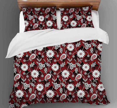 SKYLA 220 TC Microfiber Double Printed Flat Bedsheet(Pack of 1, Red Floral)