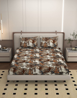 BROMWICK Microfiber Double Flat 250 TC Floral Bedsheet(Pack of 1, Brown)