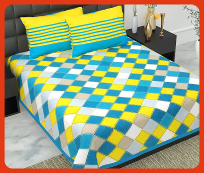 BedZone Cotton Double Flat 240 TC Jaipuri Prints Bedsheet(Pack of 1, Green)