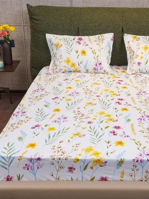 Urban Space 200 TC Cotton Single Floral Flat Bedsheet(Pack of 1, France - Yellow)