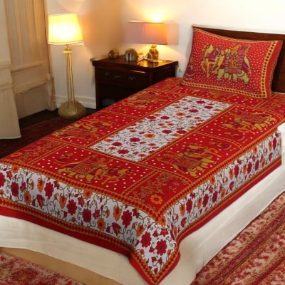 Dmlpbp 144 TC Cotton Single Printed Flat Bedsheet(Pack of 1, Red)