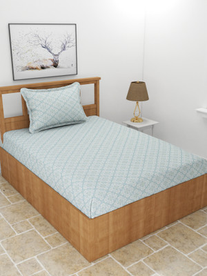MORADO 210 TC Polycotton Single Printed Flat Bedsheet(Pack of 1, Blue)