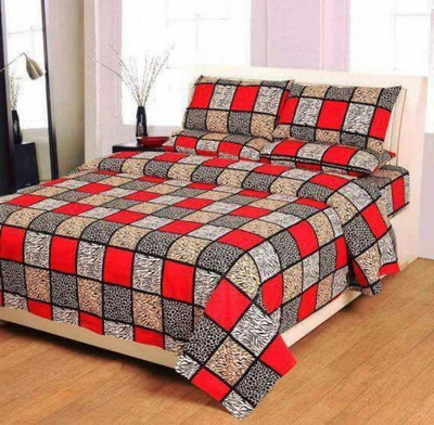 Exotic 160 TC Microfiber Double 3D Printed Flat Bedsheet(Pack of 1, Red)