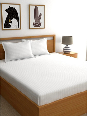 Mahadev Trading 240 TC Microfiber Double Striped Flat Bedsheet(Pack of 1, White)