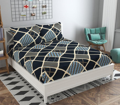 Flipkart SmartBuy 140 TC Microfiber Double Abstract Fitted (Elastic) Bedsheet(Pack of 1, Black, beige, blue)