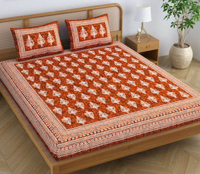 SheetKart Cotton Double Flat 144 TC Floral Bedsheet(Pack of 1, Red)