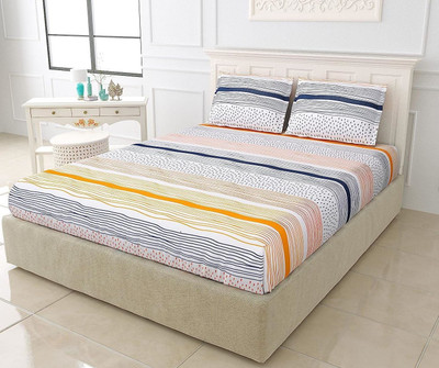 Flipkart SmartBuy 144 TC Microfiber King Printed Flat Bedsheet(Pack of 1, White)