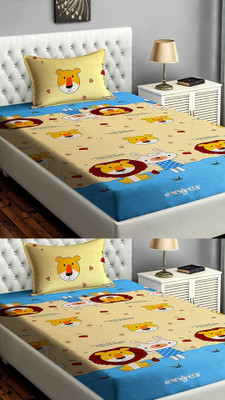 Tdot Creations 220 TC Cotton Single Printed Flat Bedsheet(Pack of 2, Multicolor)
