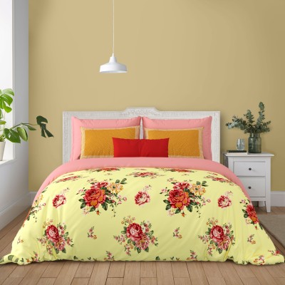 Yuvaan Enterprises 300 TC Cotton King Floral Flat Bedsheet(Pack of 1, Yellow)