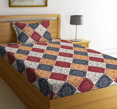 CottonDreamz 200 TC Polycotton Single Checkered Flat Bedsheet(Pack of 1, Multicolor)