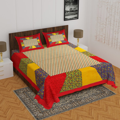 Indian Royal Fashion Cotton Double Flat 144 TC Floral Bedsheet(Pack of 1, Red)