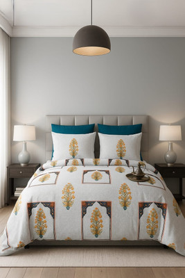 ABODRIC Cotton King Flat 300 TC Printed Bedsheet(Pack of 1, Teal)