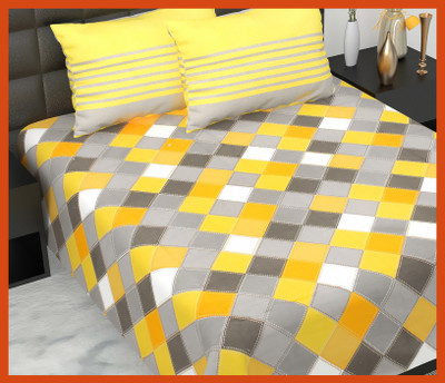 JAIPUR PRINTS Cotton Double Flat 230 TC Jaipuri Prints Bedsheet(Pack of 1, Yellow-Grey)