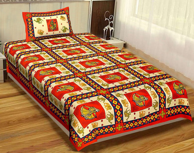 Unique Choice 220 TC Cotton Single Self Design Flat Bedsheet(Pack of 1, Orange)