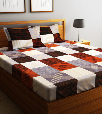Fashion String 144 TC Microfiber Double Printed Flat Bedsheet(Pack of 1, Rust Orange)
