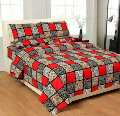 BETRCOM 140 TC Polyester Double Floral Flat Bedsheet(Pack of 1, Red)