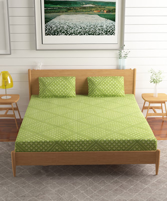 CARLTON LONDON Cotton Queen Flat 104 TC Geometric Bedsheet(Pack of 1, Green)