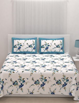 Yuvaan Enterprises 180 TC Cotton Single Floral Flat Bedsheet(Pack of 1, Blue)