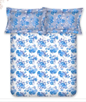 Bombay Dyeing 104 TC Cotton Double Floral Flat Bedsheet(Pack of 1, Blue)