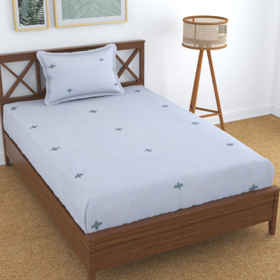 TURIYA 180 TC Microfiber Single Self Design Fitted (Elastic) Bedsheet(Pack of 1, Blue)