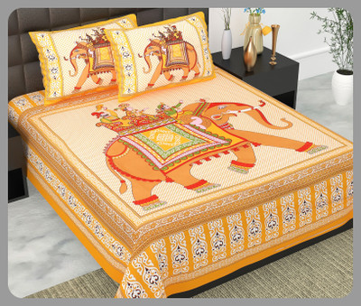 BedZone Cotton Double Flat 240 TC Jaipuri Prints Bedsheet(Pack of 1, Brown)
