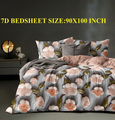 Laying Style Cotton King Flat 240 TC Floral Bedsheet(Pack of 1, Heavy 7D Flower Print Double king Size Bedsheet 90x100 inch with 2 Pillow cover)