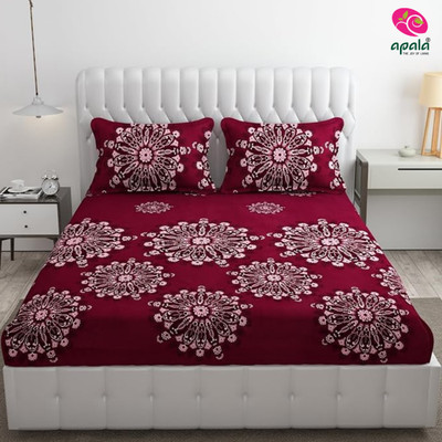 Apala 280 TC Microfiber King Printed Flat Bedsheet(Pack of 1, Maroon)