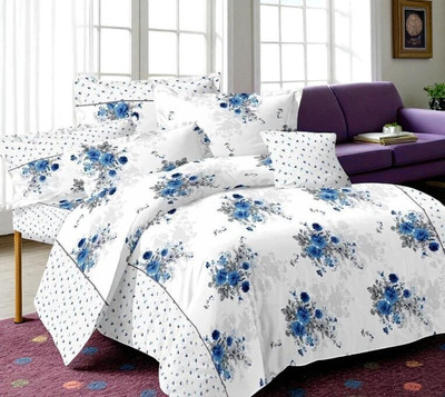 HALEN Cotton Double Flat 210 TC Printed Bedsheet(Pack of 1, White)
