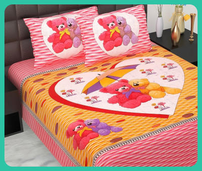 JAIPUR PRINTS Cotton Double Flat 210 TC Jaipuri Prints Bedsheet(Pack of 1, Pink)