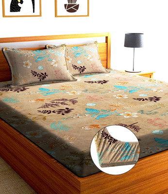 Moonroof Cotton Double Fitted (Elastic) 244 TC Printed Bedsheet(Pack of 1, Multicolor)