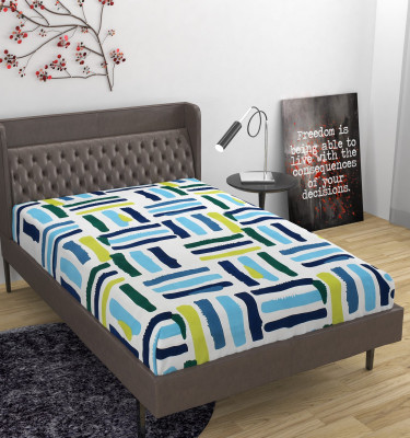 OPTICA WEAVES 144 TC Polyester Single 3D Printed Flat Bedsheet(Pack of 1, Blue&Yellow)